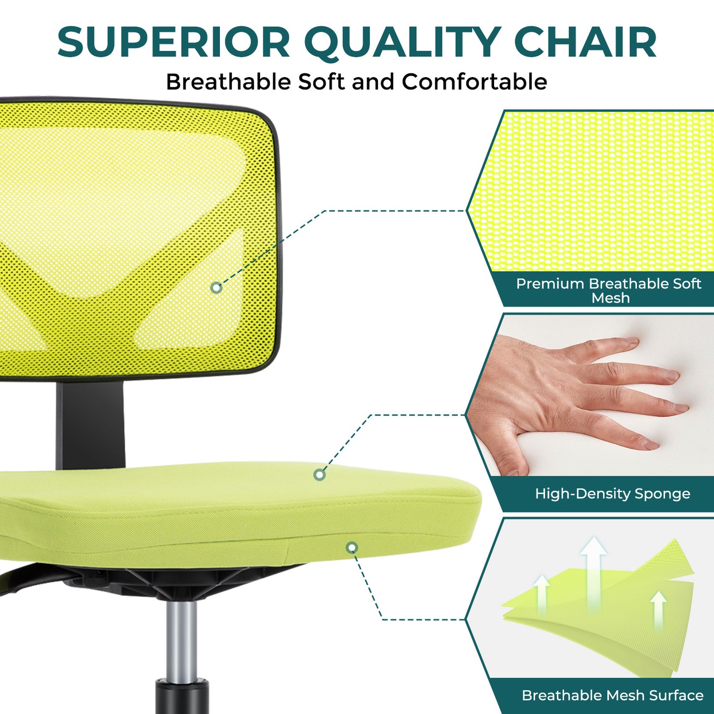 Sweetcrispy Armless Desk Chair Small Home Office Chair with Lumbar Support