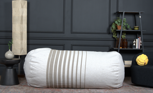 Zeon 6.5 Foot Striped  Cylindrical Bean Bag, Natural Color with ligt Brown Stripes