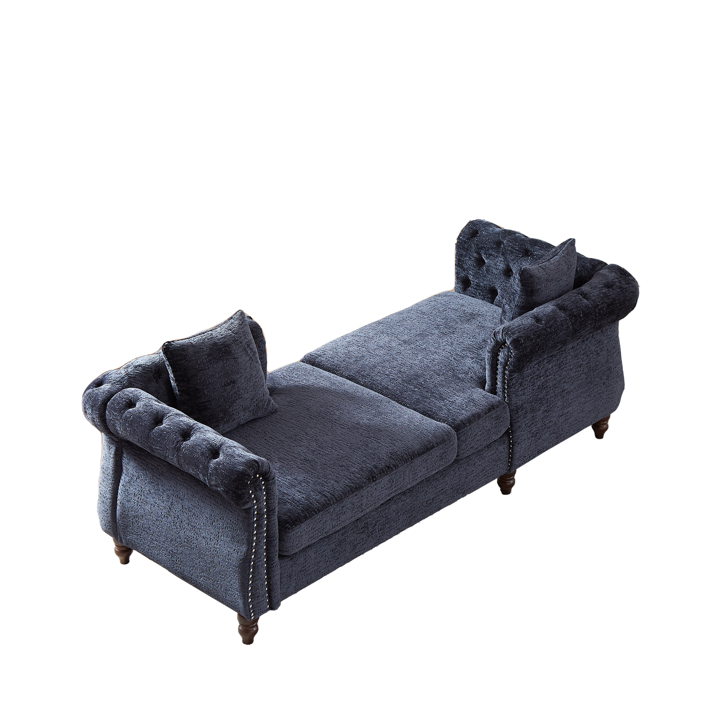 81-inch Chenille Face-to-face Chaise Lounge with Two Pillows,Nailhead trim,Button Tufted Design and Rolled Arms for Lounge, Living room and Office