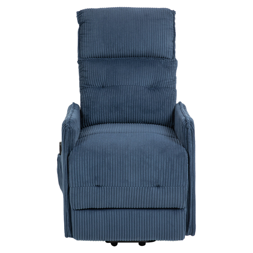 COOLMORE Recliner Chair, Electric Recliner Chairs for Adults, Side Pocket Power Reclining Chair Pocket Springs Seat Cushion, Corduroy Fabric Recliner Sofa for Living Room, Bedroom, Home Theater (Navy)