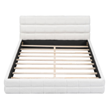 Queen Size Upholstered Platform Bed, White