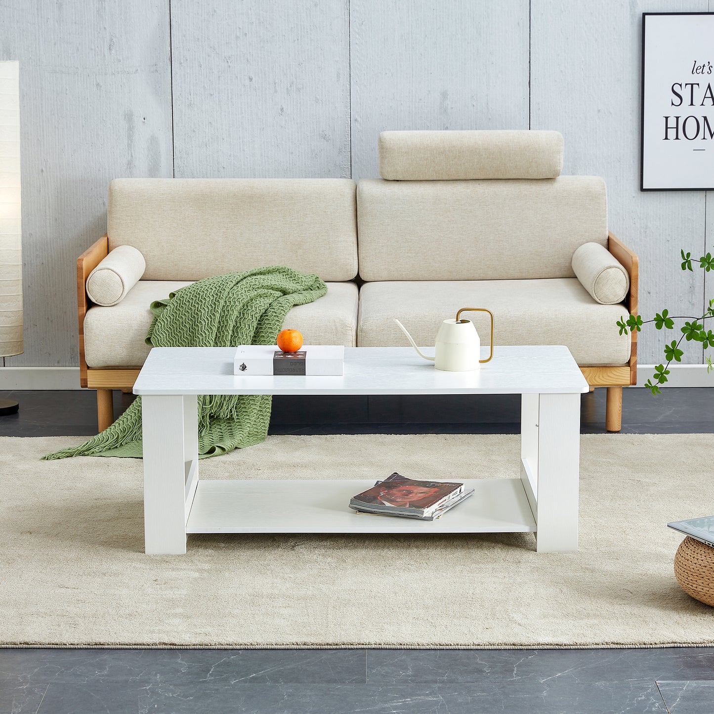 A modern and practical white coffee table. The double layered coffee table is made of MDF material,. Suitable for living room, bedroom, and study.CT-16