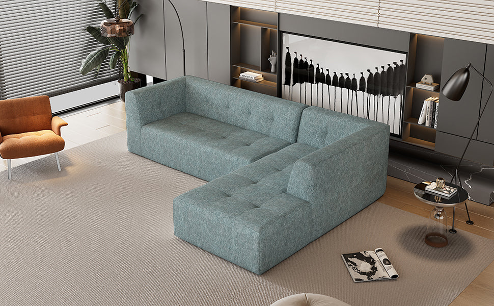 112.2*74" Modular Modular Combination Living Room Sofa Set, Modern Minimalist Sofa, Living Room Upholstered Sofa Bed, Bedroom, 2pcs Computer Free Combination, L-Shaped,Blue Gray