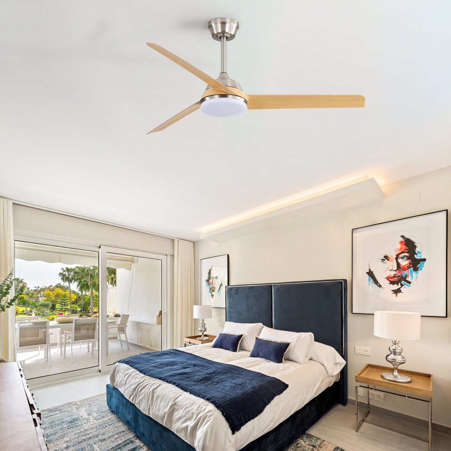 52 Inch Ceiling Fan with 22W LED Light and Remote Control 5 ABS Blades for Living Room