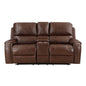 Double Glider Reclining Brown Love Seat with Center Console, Receptacles and USB Ports, Breathable Faux Leather Upholstered Traditional Nailhead Trim 1pc Modern Living Room Furniture