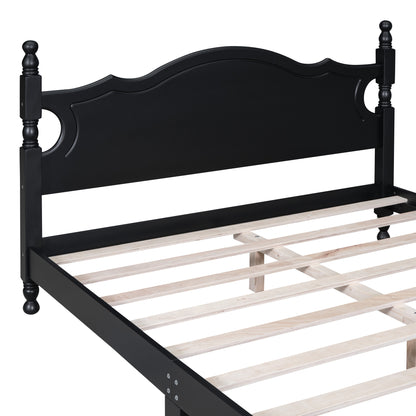 Queen Size Wood Platform Bed Frame,Retro Style Platform Bed with Wooden Slat Support,Black