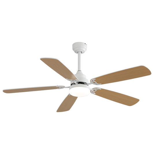 Indoor Modern 52 Inch Ceiling Fan With Dimmable 6 Speed Wind 5 Blades Remote Control Reversible DC Motor With Led Light