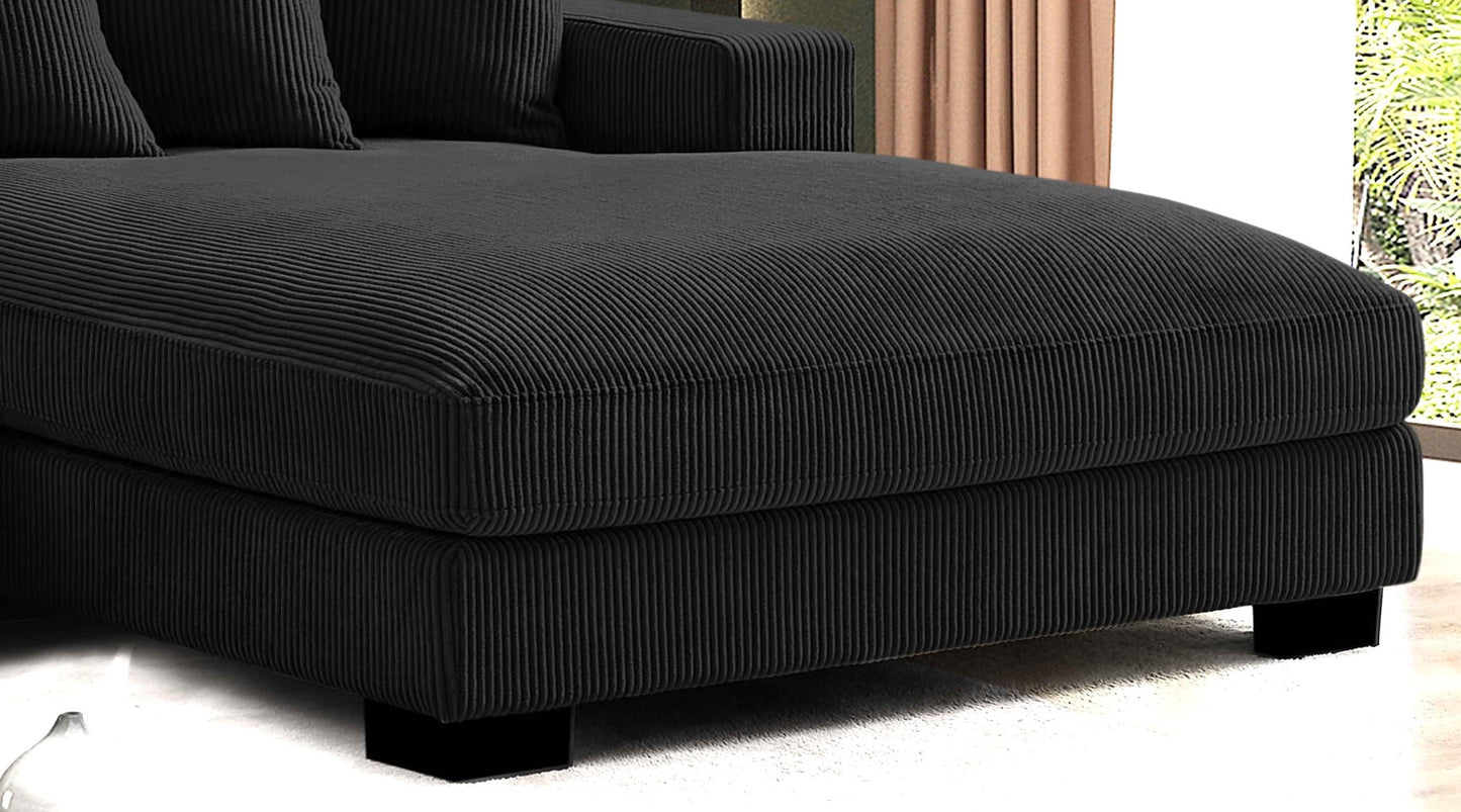 Container Furniture Direct Luxe Oversized Two-Piece Left Facing Sectional Couches for Living Room, 102.4-Inch L Shaped Sofa with Chaise, Upholstered with Corduroy Fabric, Black