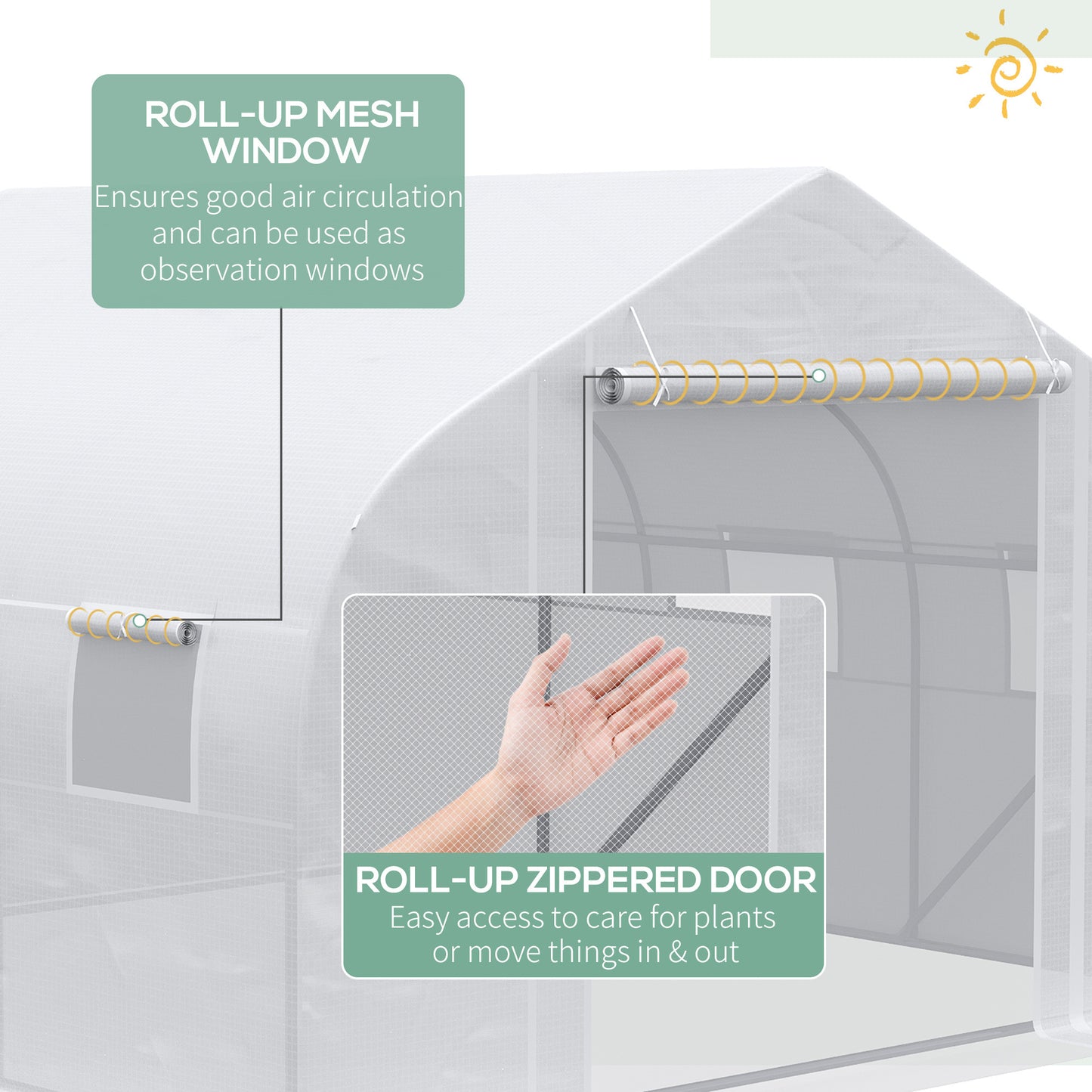 Outsunny 12' x 10' x 7' Walk-in Greenhouse, Tunnel Green House with Zippered Mesh Door and 6 Mesh Windows, Gardening Plant Hot House with Galvanized Steel Frame, White