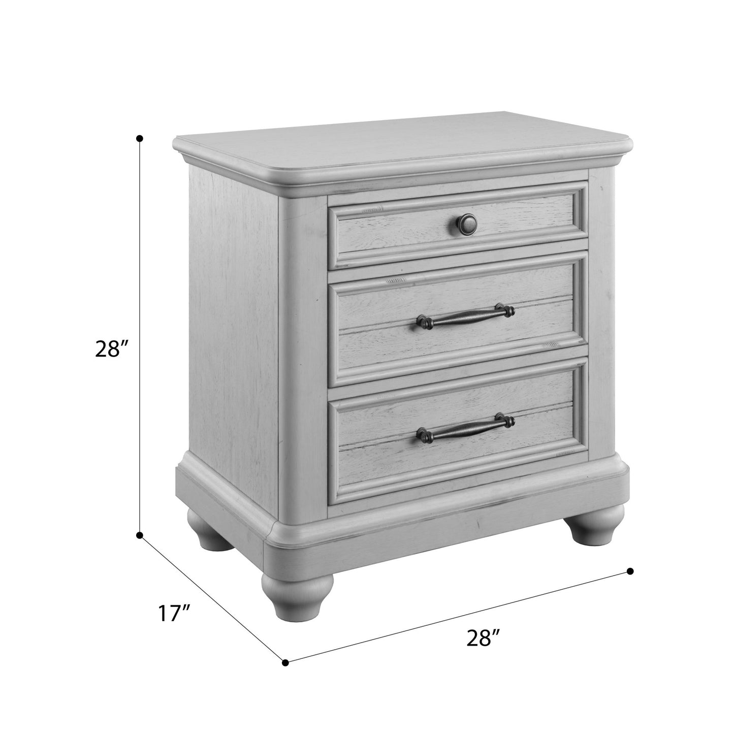 Mariano Gray 3-Drawer Nightstand With USB