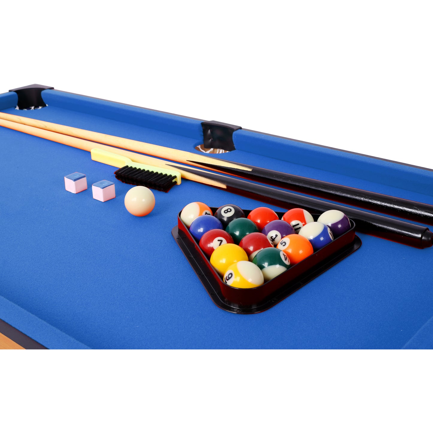 5-in-1 Multi-Game Table - Billiards, Push Hockey, Foosball, Ping Pong, and Basketball  brown /blue