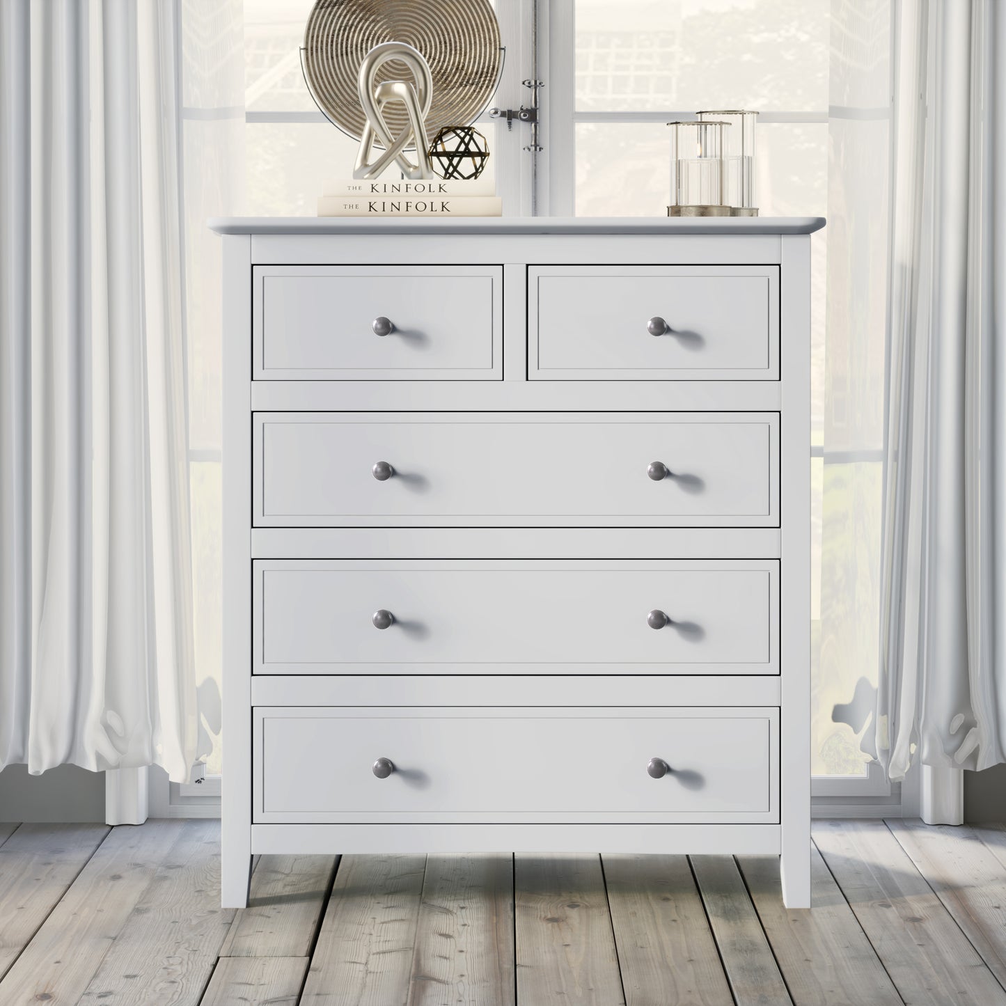 White Solid Wood 5 Pieces Queen Bedroom Sets(bed+nightstand*2+chest+dresser)old sku:BS515101AAK