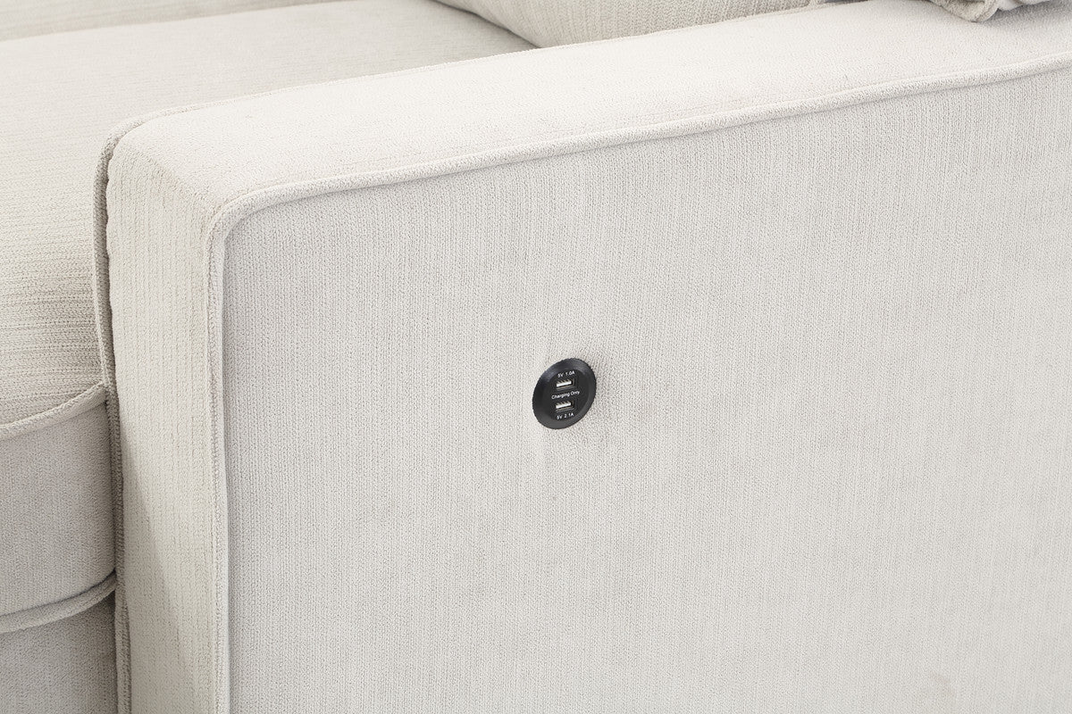 Estelle 86.5" Beige Fabric Reversible Sleeper Sectional with Storage Chaise Drop-Down Table 2 Cup Holders and 2USB Ports