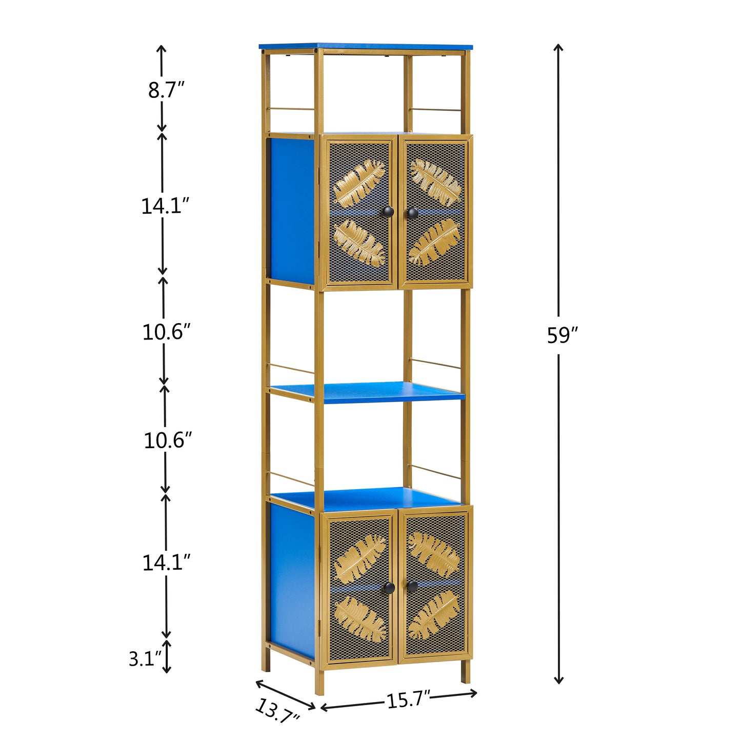 Tall Large Floor Storage Cabinet with Open Compartments and 2 Cabinets with Doors,  Freestanding Cabinet, for Home Kitchen, Bathroom, Living Room