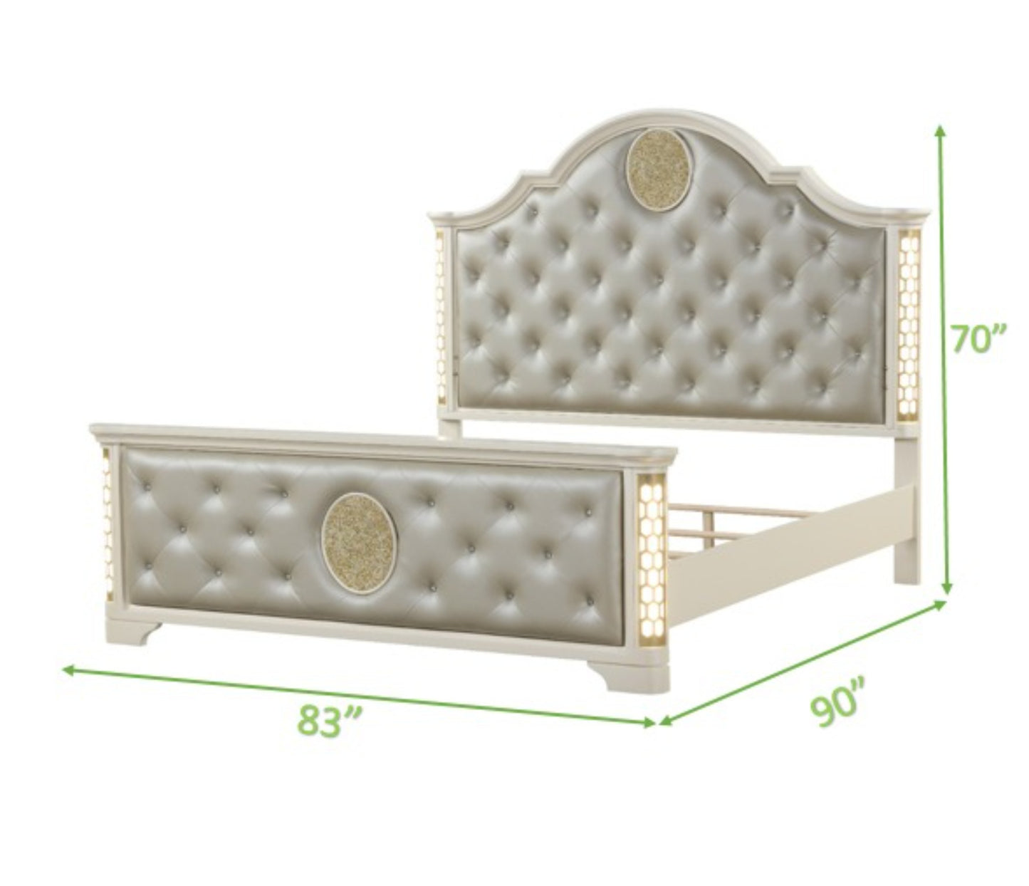 King 5 Pc Unique LED Vanity Bedroom Set made With Wood in Beige