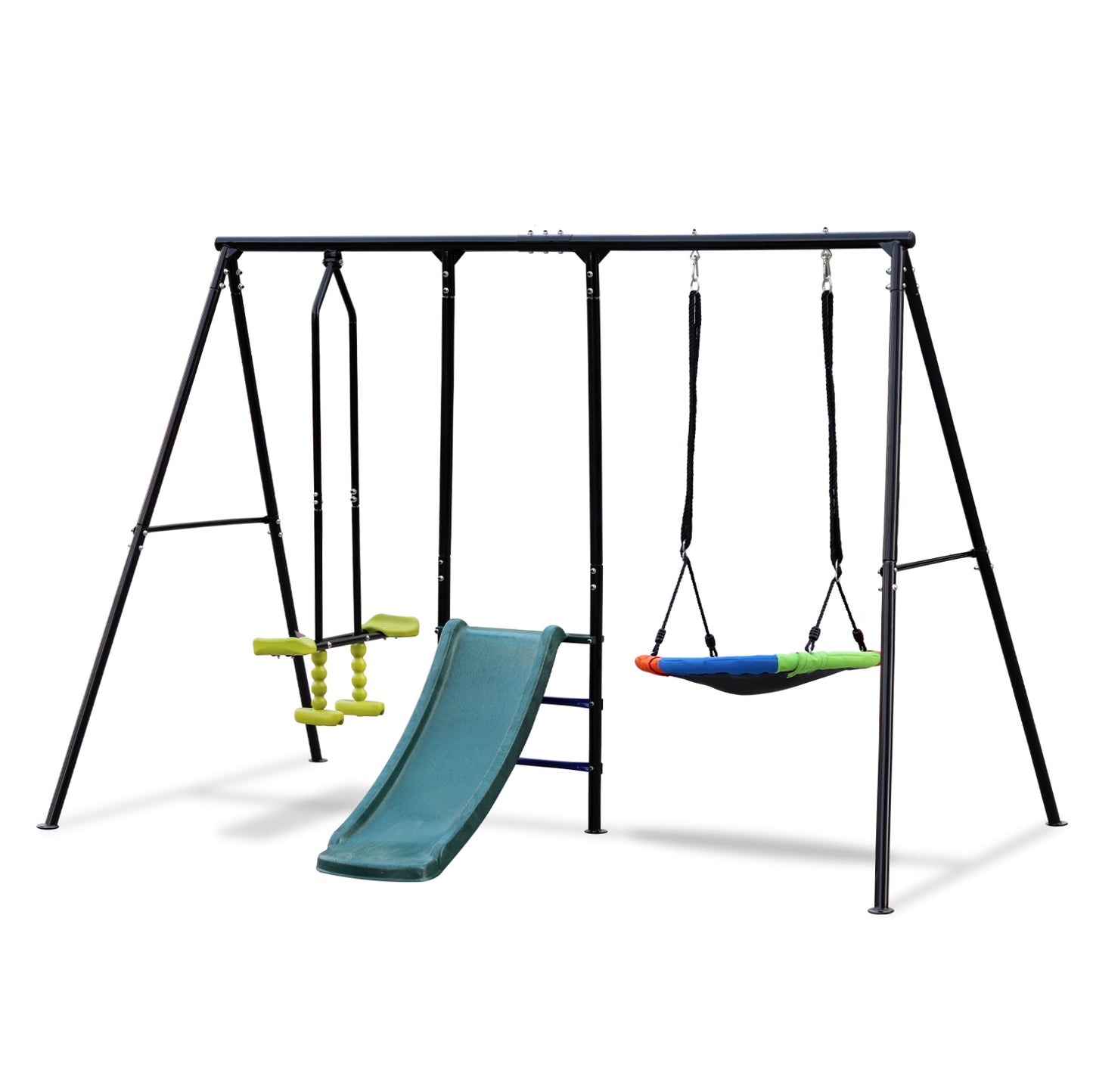 Swing Sets for Backyard, 550LBS Swingset Outdoor for Kids, Swing Set with Slide and Glider, 1 Saucer Swing