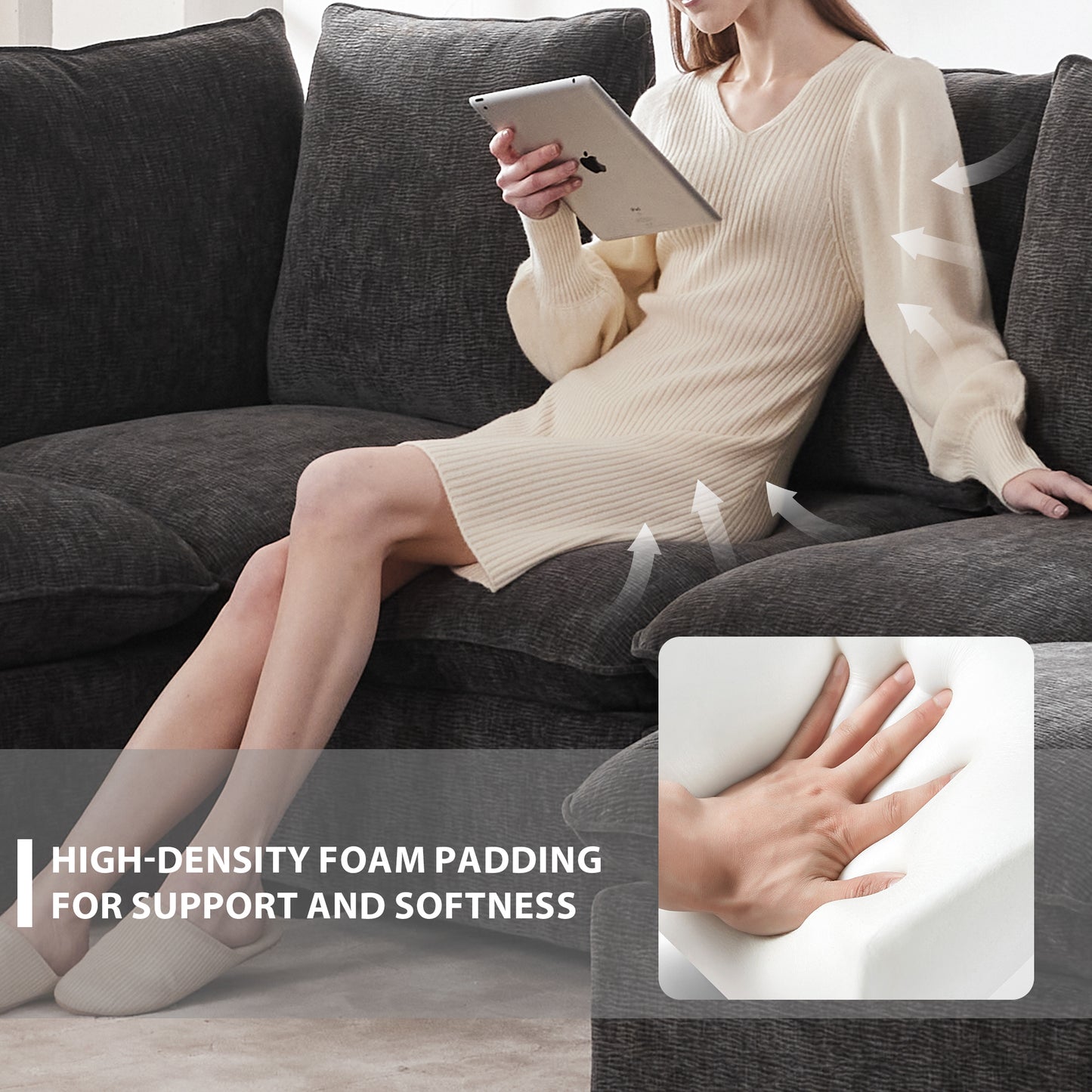 86*57" Modern Modular Sofa, 4 Seat Chenille Sectional Couch Set with 2 Pillows Included, Freely Combinable Indoor Funiture for Living Room, Apartment, Office, 2 Colors