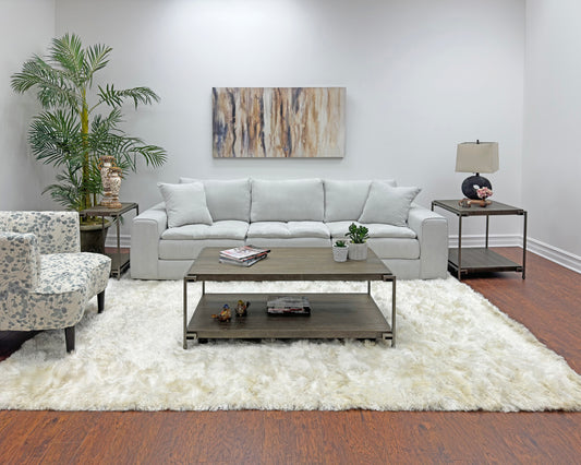 Corbeta 3-Piece Metal Frame Wood Living Room Coffee Table and 2 End Tables Set, Aged Graphite