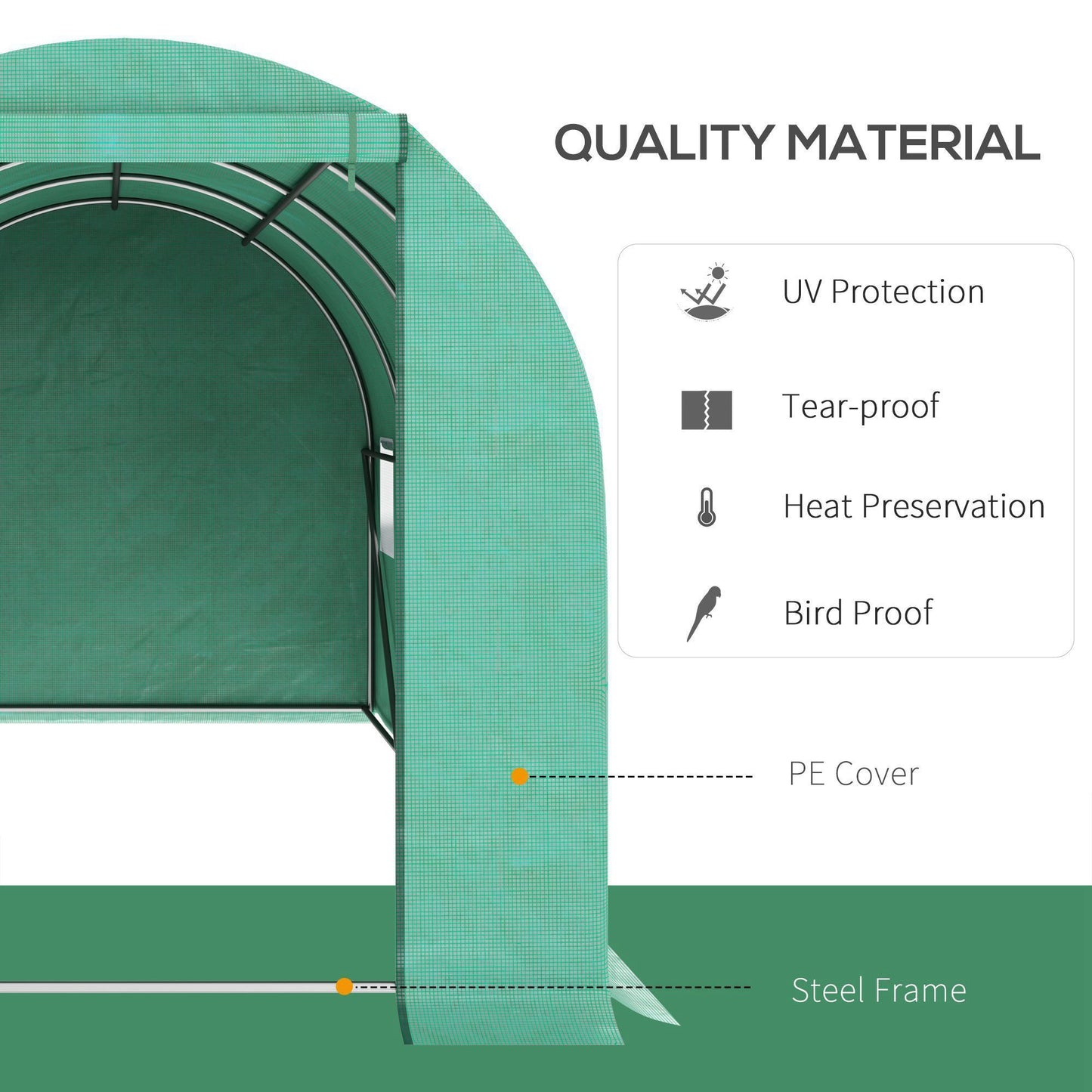 Outsunny 15' x 7' x 6.5' Walk-in Tunnel Hoop Greenhouse, Green House with Polyethylene PE Cover, Steel Frame, Roll-Up Zipper Door & Windows for Flowers, Vegetables, Tropical Plants, Green