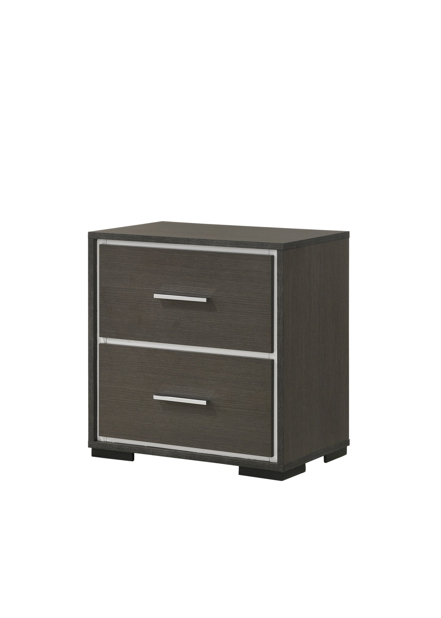 1pc Contemporary 2-Drawer Nightstand with Chrome Accents Gray Rustic Finish Bedroom Wooden Furniture
