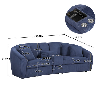 UNITED WE WIN corduroy fabric, two cup holders, storage, oversized two-seat, solid wood frame, high quality sponge filling, curved placement sofa