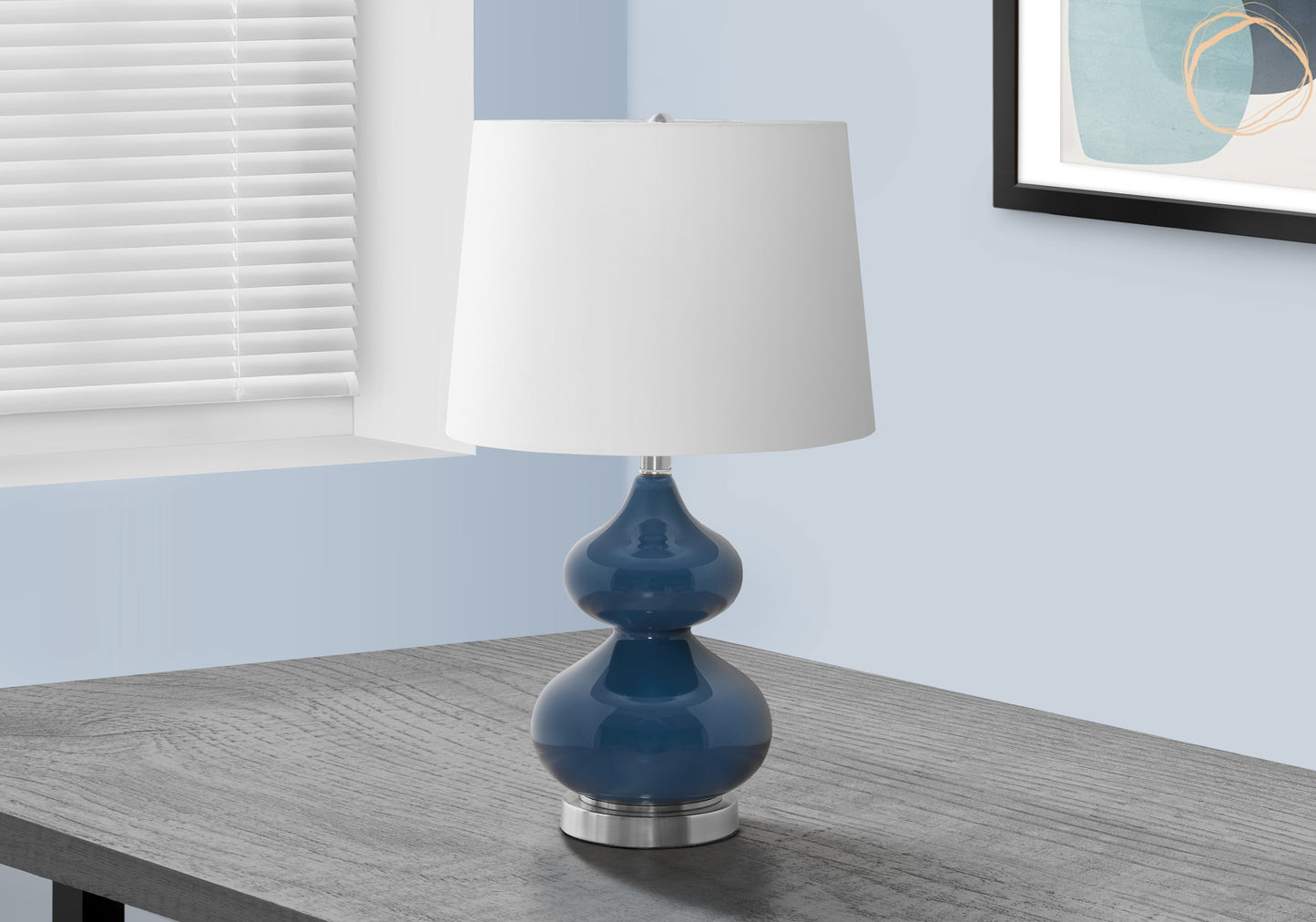 Lighting, 24"h, Blue Glass, Ivory / Cream Shade, Contemporary