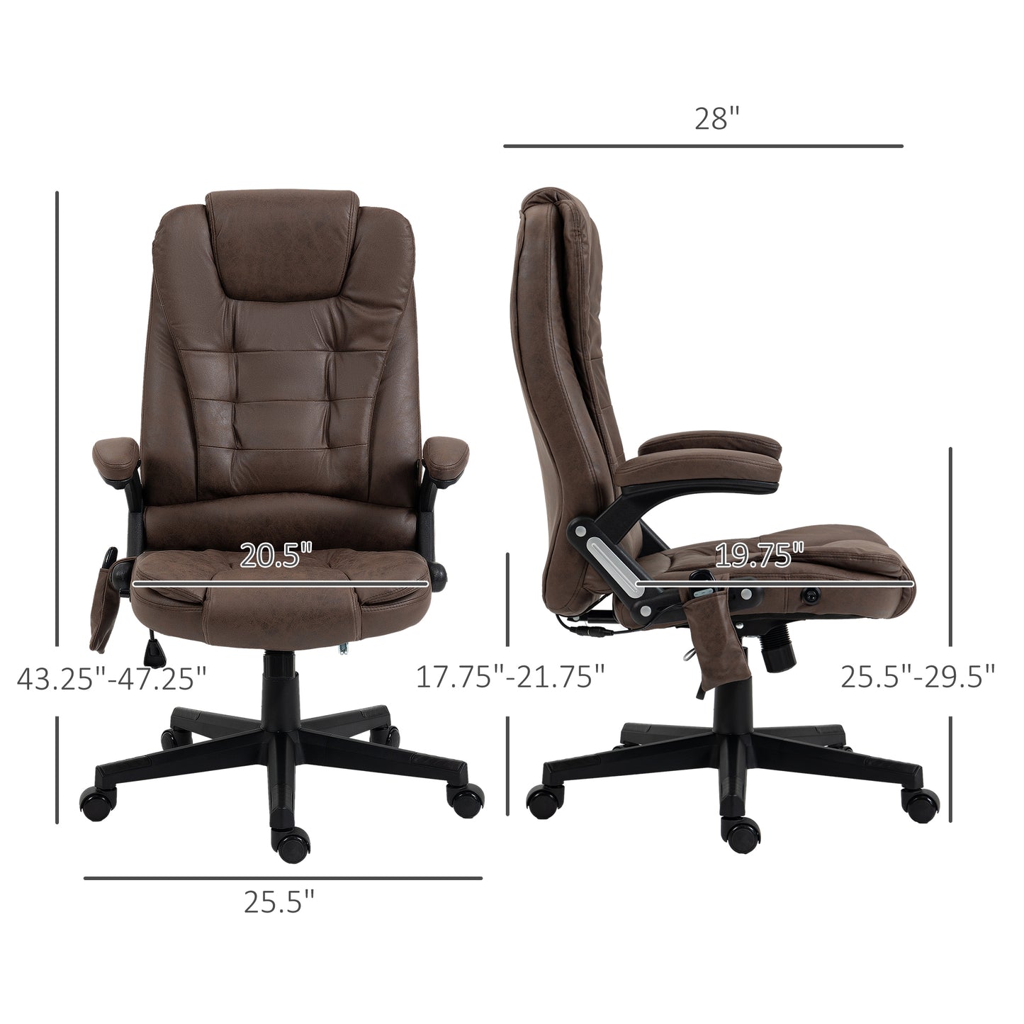 HOMCOM 6 Point Vibrating Massage Office Chair with Heat, Microfiber High Back Executive Office Chair with Reclining Backrest, Padded Armrests and Remote, Coffee