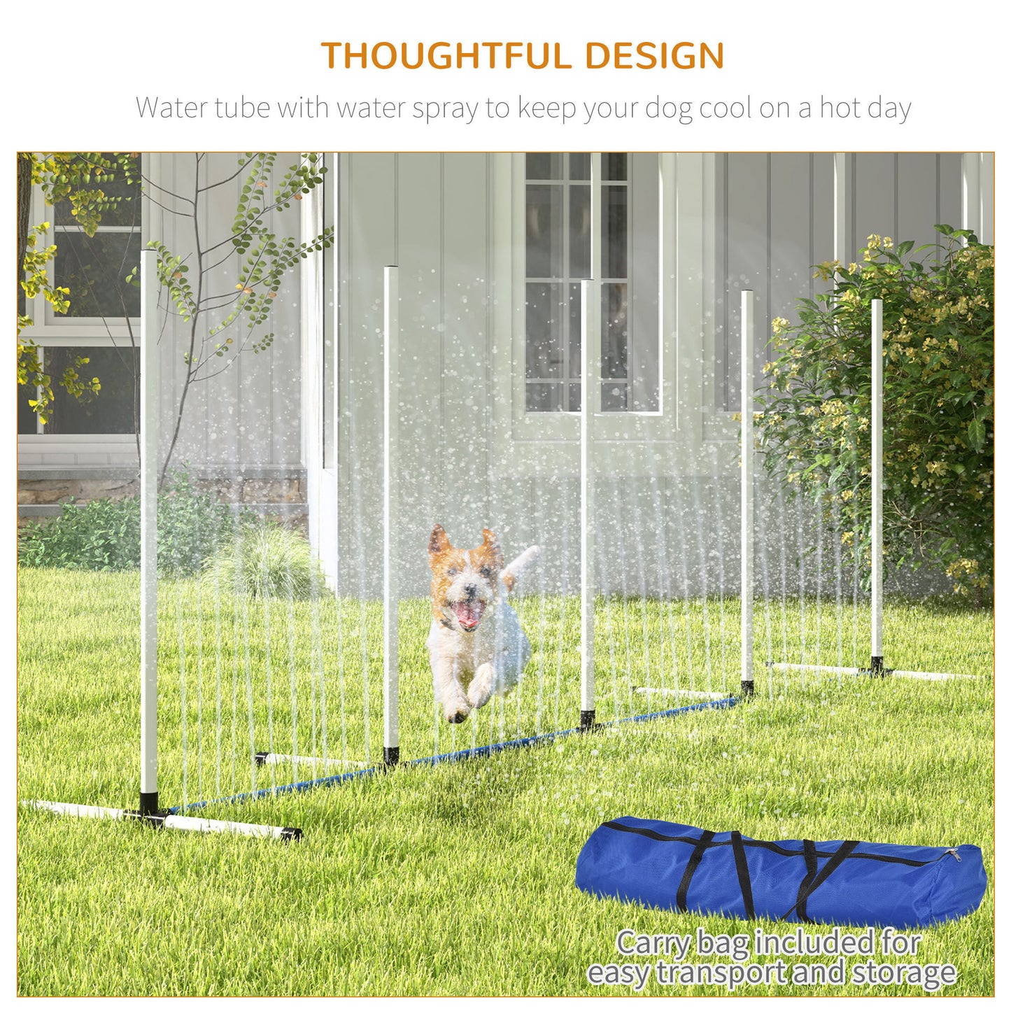 PawHut 2 Piece Dog Agility Training Equipment Set with Weave Poles, Spray Water Tube, Whistle, Carry Bag, Dog Agility Course for Outdoor, Garden, Backyard, White