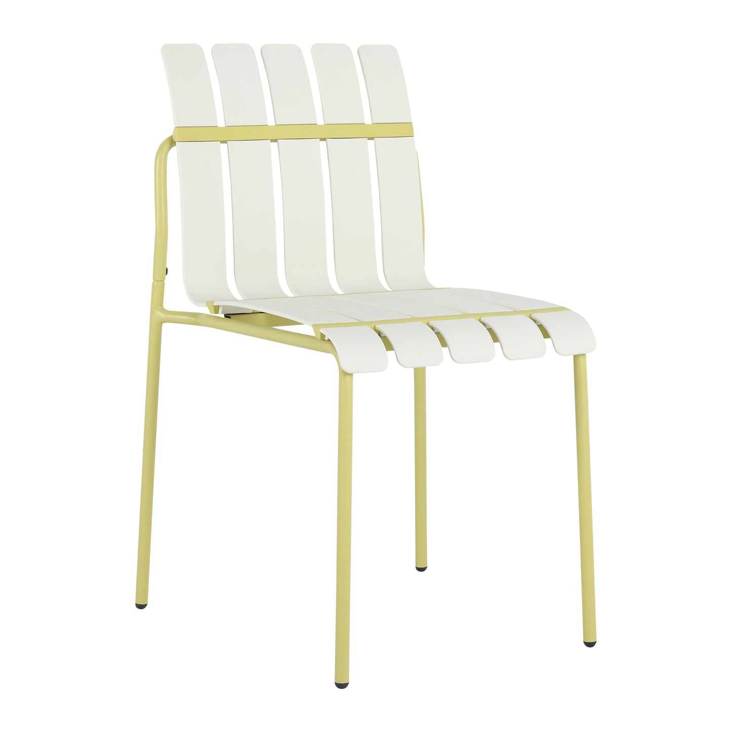 Four-piece Set of Modern Color-block Designed Single Chairs, UV-resistant and Rust-proof, in White and Yellow. Dimensions: 21.06*22.24*32.28 (in). PP Seats and Powder-coated Metal Legs.