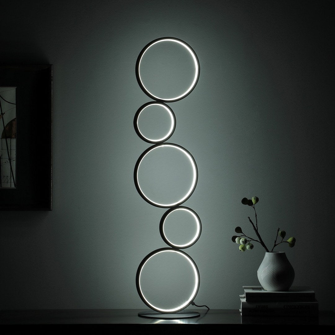 38.5" In Else Nordic 5-Ring Shaped Matte Black Led Metal Table Lamp