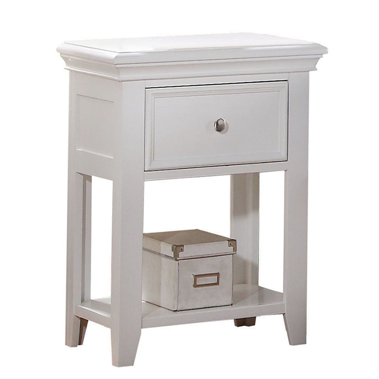 White Nightstand with Bottom Shelf
