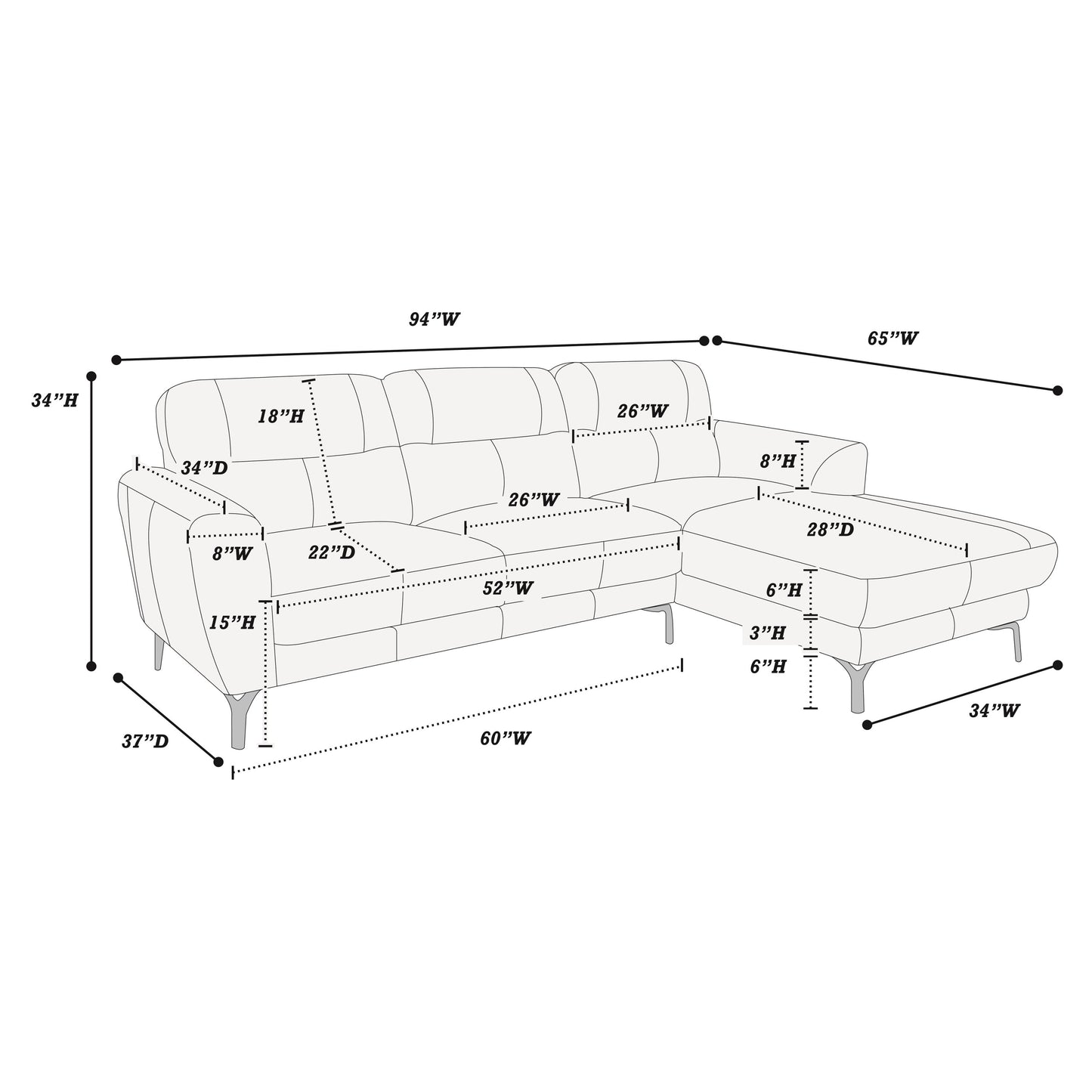 Top Grain Leather Anthracite 2pc Sectional Set Right Facing Chaise Left Facing Sofa Living Room Furniture