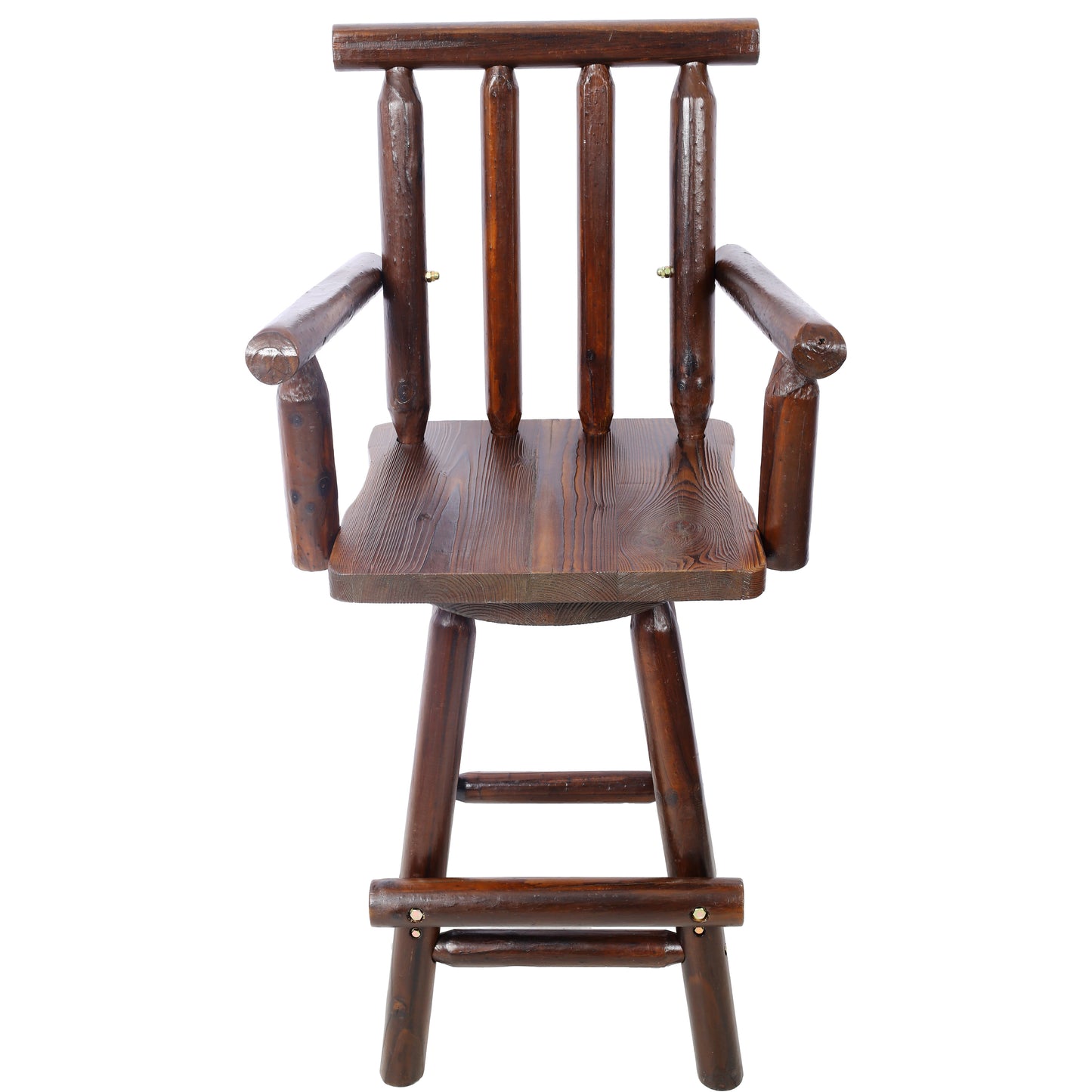 Rustic Bar Stool - Fir Wood Construction, Chair with Footrest,Wide Armrest, Rustic Kitchen Stool, Tall Bistro Chair for Dining Room, Restaurant, Pub, 4-Foot,brown color