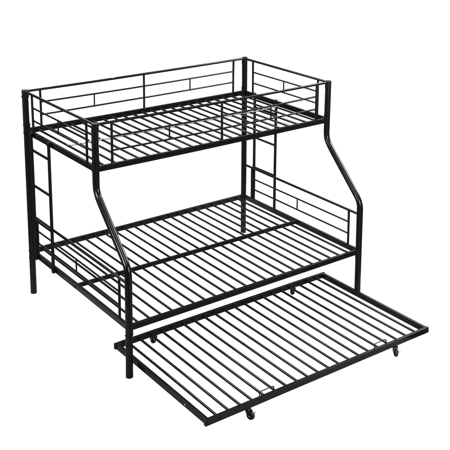 Twin Over Full with trundle Metal Bunk Bed , No Box Spring Needed, Easy Assemble