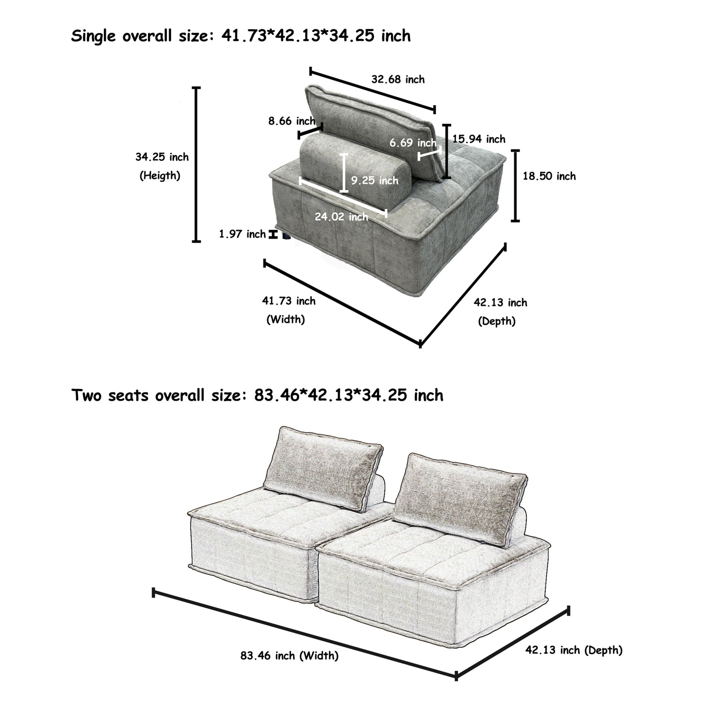 Modular 4-Piece Sofa with Adjustable and Removable Backrests for Ultimate Comfort Oversized sofa chenille light grey sofa