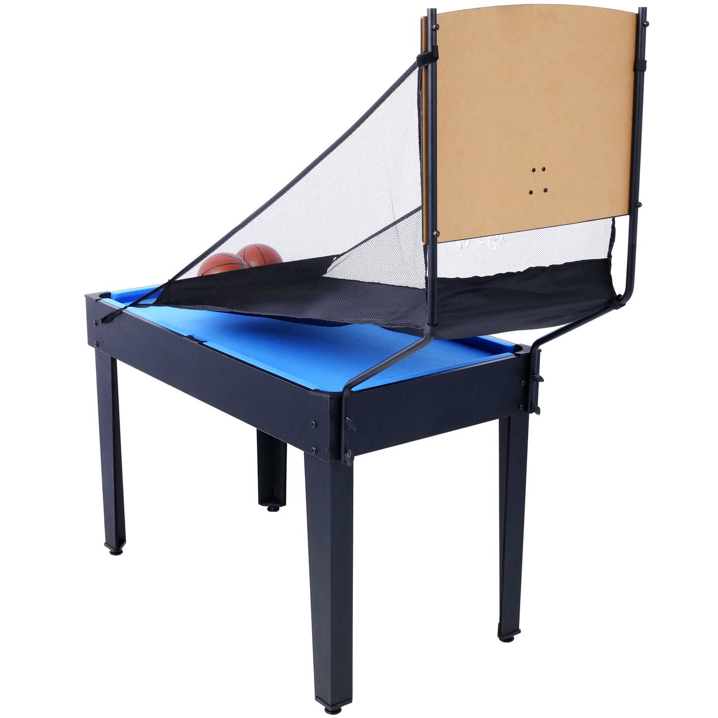 5-in-1 Multi-Game Table - Billiards, Push Hockey, Foosball, Ping Pong, and Basketball black/blue