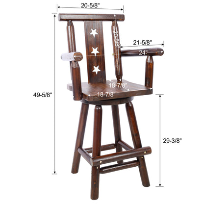 Rustic Bar Stool - Fir Wood Construction, Chair withDecorative Star Backrest, Footrest,Wide Armrest, Rustic Kitchen Stool, Tall Bistro Chair for Dining Room, Restaurant, Pub, 4-Foot,brown color