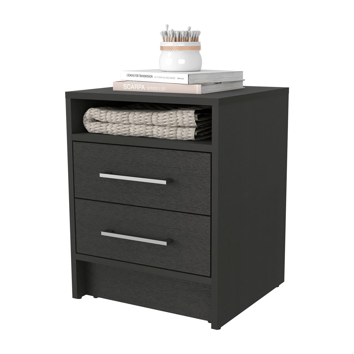 Philadelphia Nightstand, Two Drawers, Concealed Shelf