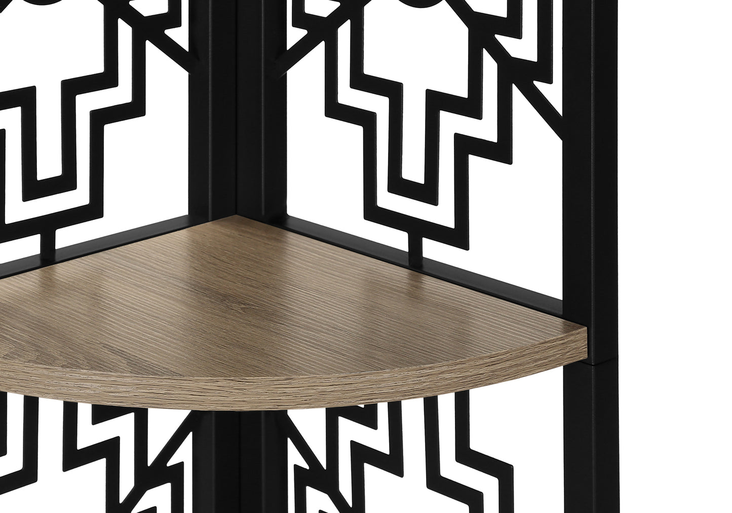 Bookshelf, Bookcase, Etagere, Corner, 4 Tier, 62"h, Office, Bedroom, Brown Laminate, Black Metal, Transitional