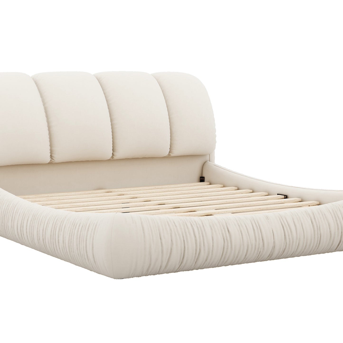 Queen Size Luxury Upholstered Bed With Thick Headboard, Velvet Queen Bed with Oversized Padded Backrest, Beige(Expect arrival date 2024/4/9)