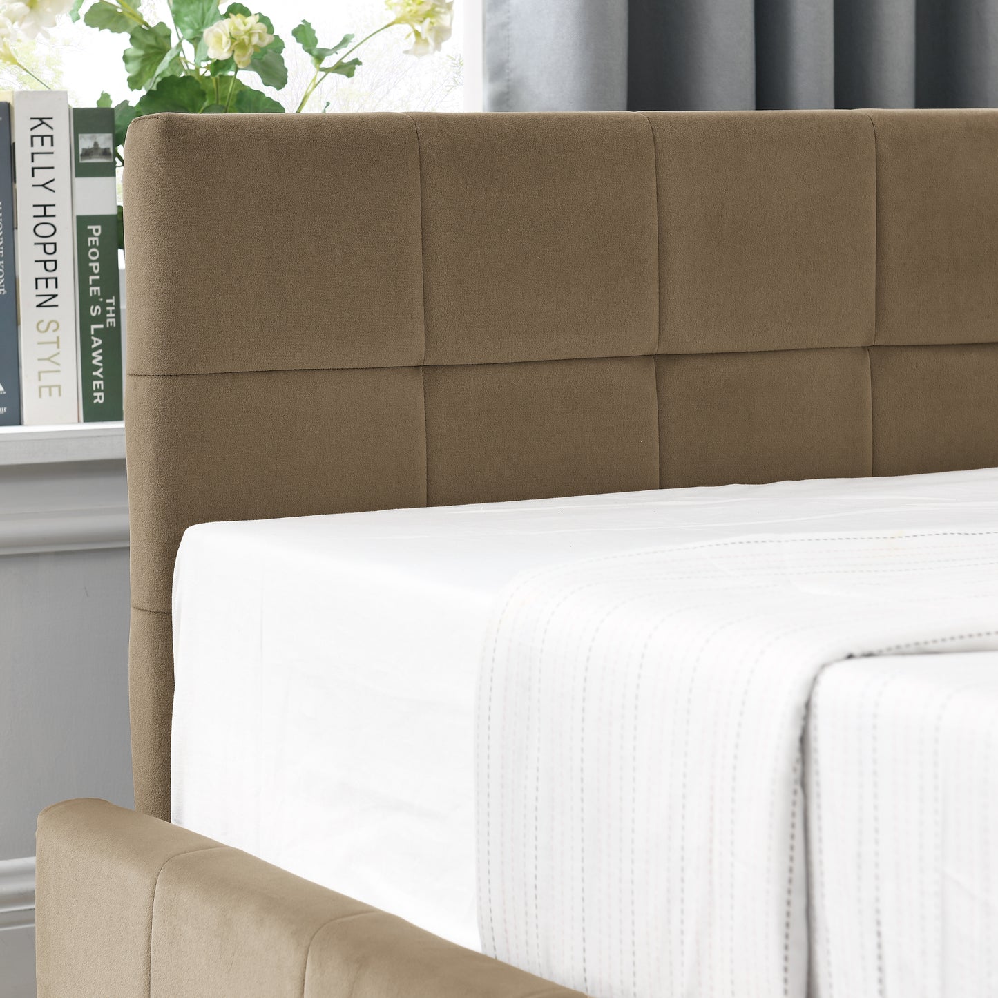 Full Size Storage Upholstered Tufted Bed Frame, Sofa Bed Frame with Comfortable Backrest and Armrests, Full Size Bed for Bedroom, Living Room,Velvet, BROWN(80.5''*59''*29.5'')