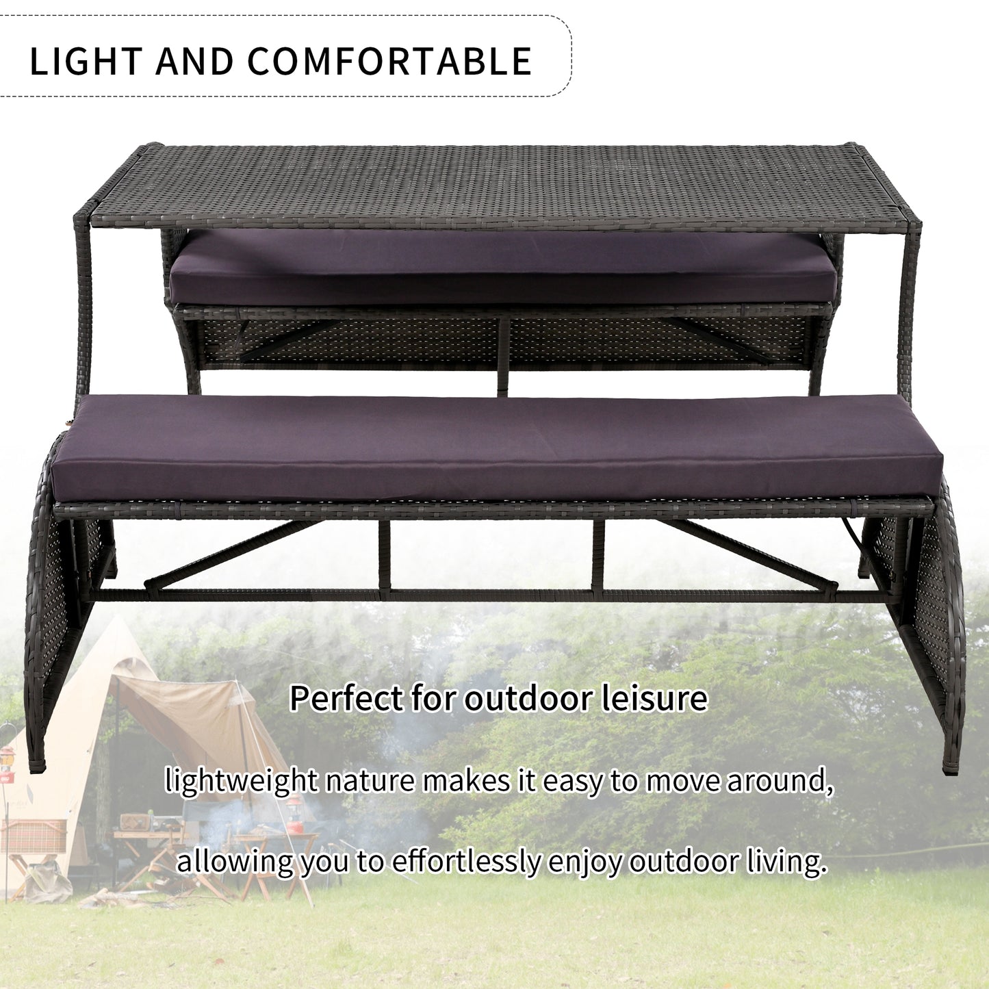 U_STYLE Versatile outdoor loveseat that converts to four seats and a table, suitable for gardens and lawns