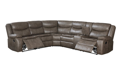 Tavin Taupe Faux Leather Manual Recliner Sectional Sofa w/ Cupholder Console