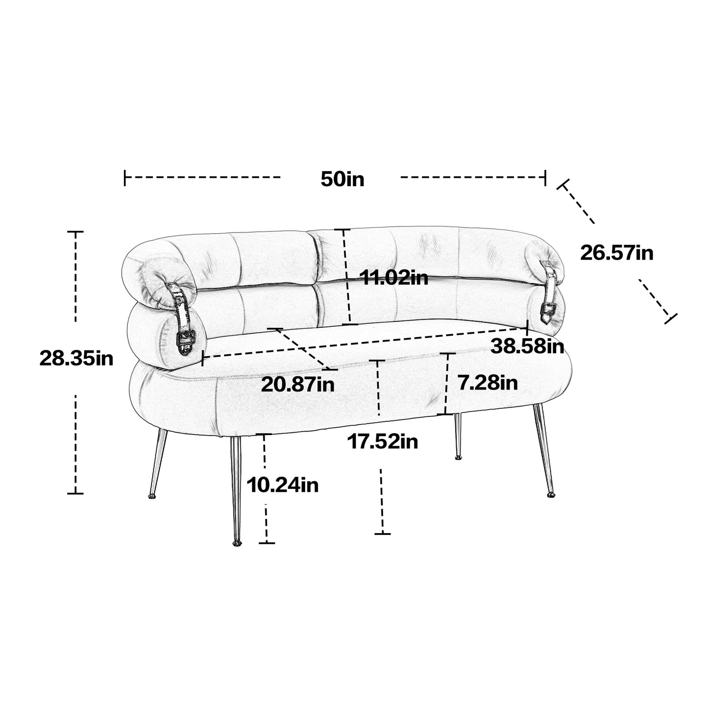 COOLMORE Small Loveseat Sofa, Upholstered Mini Couch with Curved Backrest with Stylish Golden Decor, Small Comfy Love Seat Leisure Accent Couch for Living Room, Bedroom, Office (Beige)