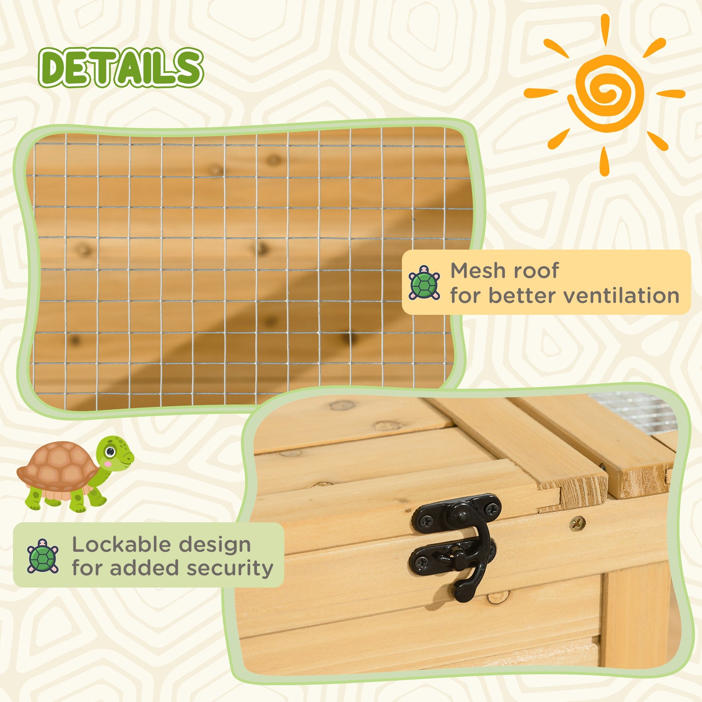 PawHut Wooden Tortoise House Indoor Turtle Habitat Enclosure Outdoor Reptile Cage for Lizards, Geckos, Yellow