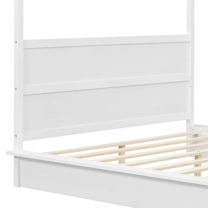 Queen Size Wood LED Canopy Bed ,Canopy Platform bed With Support Slats, No Box Spring Needed, White