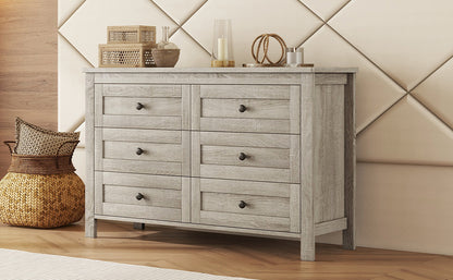 Retro Farmhouse Style Wooden Dresser with 6 Drawer, Storage Cabinet for Bedroom, Anitque Gray