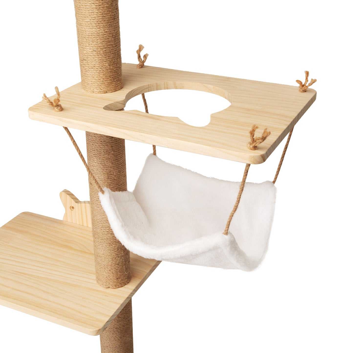 Wall-Mounted Cat Scratching Pad for Small to Large Cat, Indoor Wood Cat Tree with Hammock, Cat Scratcher Perch