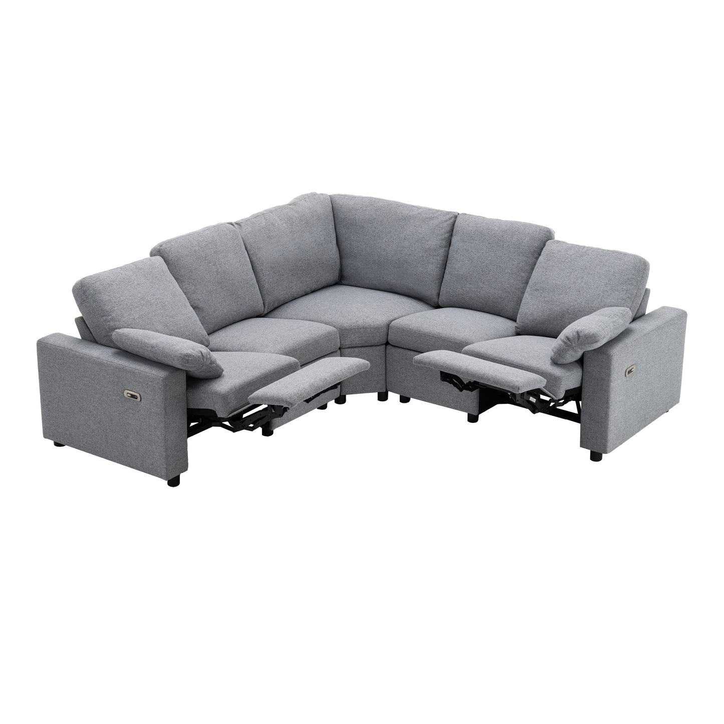 89" Power Recliner Sectional Sofa Home Theater Reclining Sofa with Two USB Ports, Two Storage Drawers for Living Room, Gray