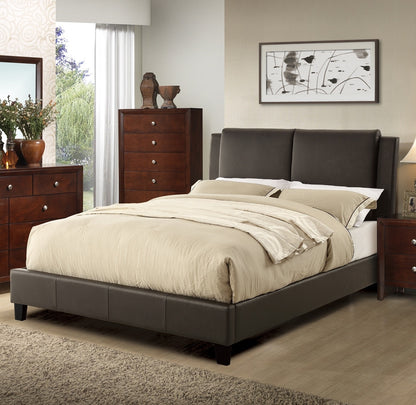 Queen Size Bed 1pc  Bed Set Brown Faux Leather Upholstered Two-Panel Bed Frame Headboard Bedroom Furniture